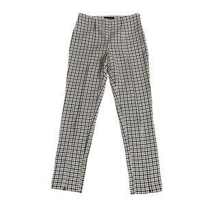 Who What Wear Houndstooth Plaid Straight Leg Pants Front Zip Brown Black 4
